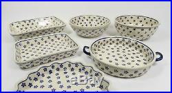 Set Of 6 Vintage Boleslawiec Polish Pottery Serving Dish Pie Casserole Bowls