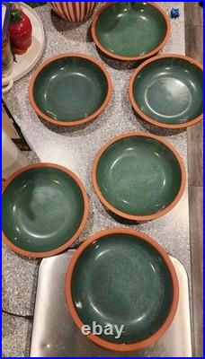 Set Of 6 Vintage Suffolk Tableware Henry Watson Pottery England Green 6 Bowl