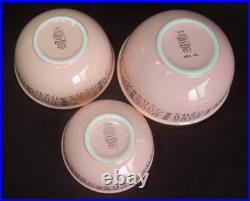 Set of 3 Nesting HALL'S SUPERIOR Pink Mixing BOWLS Gold Label BASKET Vtg