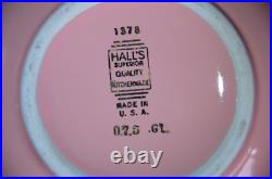 Set of 3 Nesting HALL'S SUPERIOR Pink Mixing BOWLS Gold Label BASKET Vtg