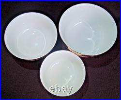 Set of 3 Nesting HALL'S SUPERIOR Pink Mixing BOWLS Gold Label BASKET Vtg