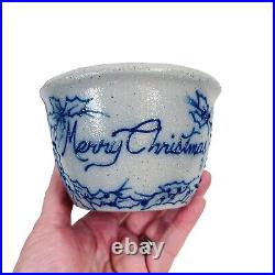 Set of 4 1993 Salmon Falls Pottery Salt Glaze Merry Christmas Bowl Crock Vintage