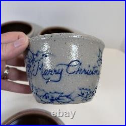 Set of 4 1993 Salmon Falls Pottery Salt Glaze Merry Christmas Bowl Crock Vintage