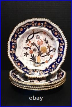 Set of 4 Vintage Copeland English Imari Style Cobalt Gold Porcelain 9 Soup Bowl