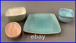 Set of 4 Vintage Glidden Art Pottery Objects, Signed, Includes 12.5 Square