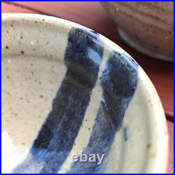 Set of 4 Vtg Studio Art Pottery Stoneware Mixing Bowls Cookware Blue Gray Signed
