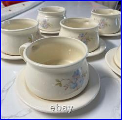 Set of 6 Vintage Art Pottery 5 Handled Soup Bowls Plates Floral Signed ZHYDETH
