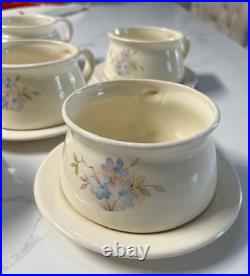 Set of 6 Vintage Art Pottery 5 Handled Soup Bowls Plates Floral Signed ZHYDETH
