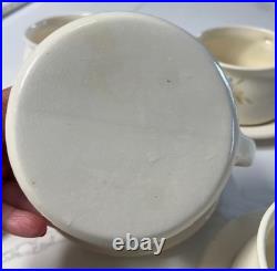 Set of 6 Vintage Art Pottery 5 Handled Soup Bowls Plates Floral Signed ZHYDETH