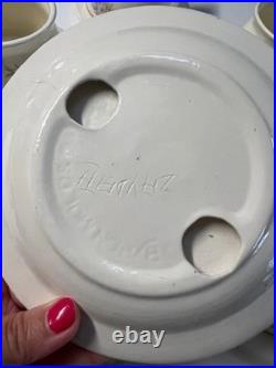 Set of 6 Vintage Art Pottery 5 Handled Soup Bowls Plates Floral Signed ZHYDETH