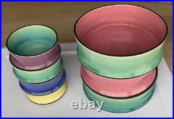 Set of 7 Vintage Multicolor Stacking Bowls Handmade Pottery, Signed By Artist