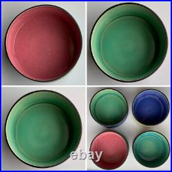 Set of 7 Vintage Multicolor Stacking Bowls Handmade Pottery, Signed By Artist