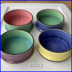 Set of 7 Vintage Multicolor Stacking Bowls Handmade Pottery, Signed By Artist