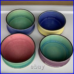 Set of 7 Vintage Multicolor Stacking Bowls Handmade Pottery, Signed By Artist