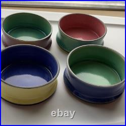 Set of 7 Vintage Multicolor Stacking Bowls Handmade Pottery, Signed By Artist