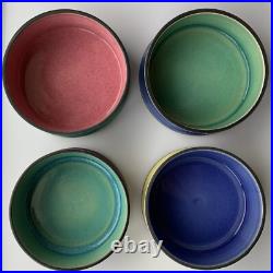 Set of 7 Vintage Multicolor Stacking Bowls Handmade Pottery, Signed By Artist