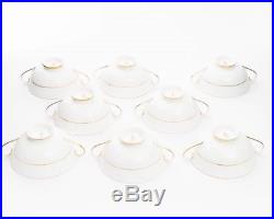 Set of 8 Vtg Royal Doulton China Footed Cream Soup Bowls & Saucers Royal Gold