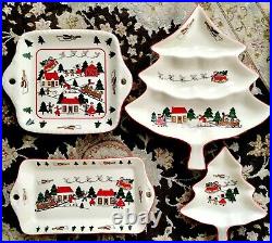 Set of Four Vintage Masons English Ironstone Christmas Village Serving Dishes