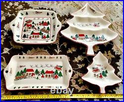Set of Four Vintage Masons English Ironstone Christmas Village Serving Dishes