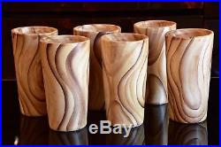 Set of vintage wood grain Vallauris ceramic cups, pitcher and bowls