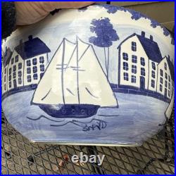 Shard Of Maine Spatterware Large Bowl With Sailing New England Town Scene 11