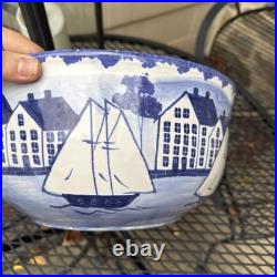 Shard Of Maine Spatterware Large Bowl With Sailing New England Town Scene 11