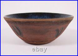 Signed JK06 Art Studio Stoneware Pottery 9 Bowl Blue Glaze Rustic Vtg Mod Farm