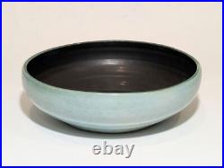 Signed Klytie Pate Bowl Blue Lustre Glaze with Matte Black Interior