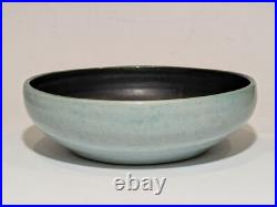 Signed Klytie Pate Bowl Blue Lustre Glaze with Matte Black Interior