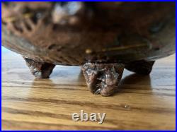 Signed Rob T Handmade Storytelling Pottery Art Bowl, Teal Mustard Yellow