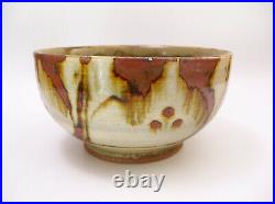 Signed Studio Art Pottery Bowl with Tenmoku Iron Splash Glaze