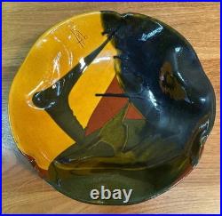Signed Studio Pottery Bowl Abstract Glaze Art Pottery Rustic Earth Tones