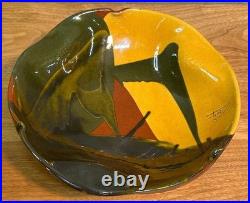 Signed Studio Pottery Bowl Abstract Glaze Art Pottery Rustic Earth Tones