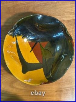 Signed Studio Pottery Bowl Abstract Glaze Art Pottery Rustic Earth Tones