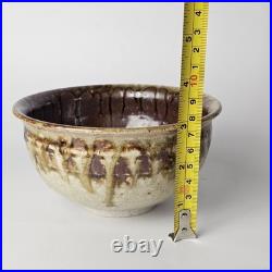 Signed Studio Pottery Farmhouse Speckled Rustic Brown Drip Glaze Bowl Set of 9