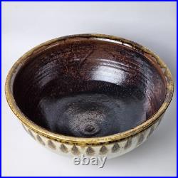 Signed Studio Pottery Farmhouse Speckled Rustic Brown Drip Glaze Bowl Set of 9