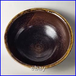 Signed Studio Pottery Farmhouse Speckled Rustic Brown Drip Glaze Bowl Set of 9