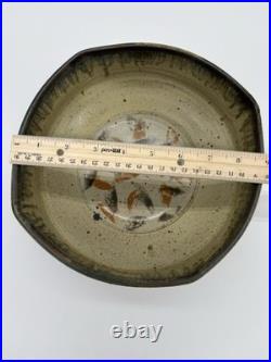 Signed Studio Pottery Wood Fired Stoneware Bowl 8 Ash Glaze Faceted Rim Mingei
