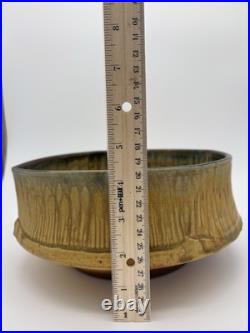 Signed Studio Pottery Wood Fired Stoneware Bowl 8 Ash Glaze Faceted Rim Mingei