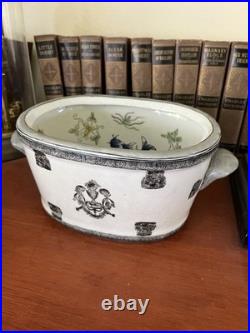 Small Antique Asian Porcelain Basin water Bowl koi fish imperial design 11 X7 X5