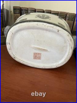 Small Antique Asian Porcelain Basin water Bowl koi fish imperial design 11 X7 X5