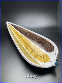 Stig Lindberg, Gustavsberg, Sweden, Faience Leaf Bowl, Hand Painted MCM