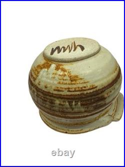 Stoneware Bowl Handle & Spout Earthy Glaze Signed MWH, Handmade