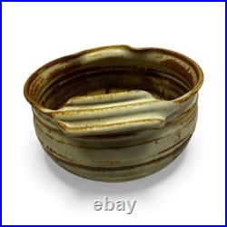 Stoneware Bowl Handle & Spout Earthy Glaze Signed MWH, Handmade