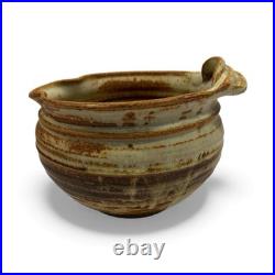 Stoneware Bowl Handle & Spout Earthy Glaze Signed MWH, Handmade