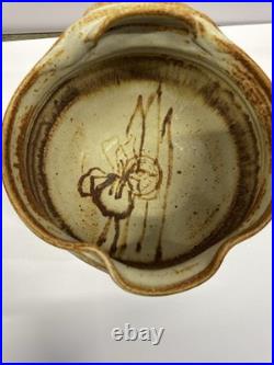 Stoneware Bowl Handle & Spout Earthy Glaze Signed MWH, Handmade Stoneware Bowl Handle & Spout Earthy Glaze Signed MWH, Handmade