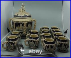 Stoneware German Punch Bowl Marzi Remy German Castle Canister 4L and 12 Mugs