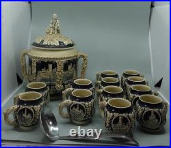 Stoneware German Punch Bowl Marzi Remy German Castle Canister 4L and 12 Mugs