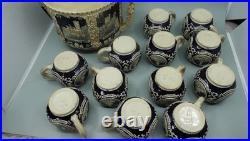 Stoneware German Punch Bowl Marzi Remy German Castle Canister 4L and 12 Mugs