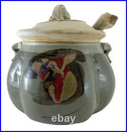 Stunning Vintage Robert Crystal Art Pottery Glazed Stoneware Soup Bowl Lid Ladle
